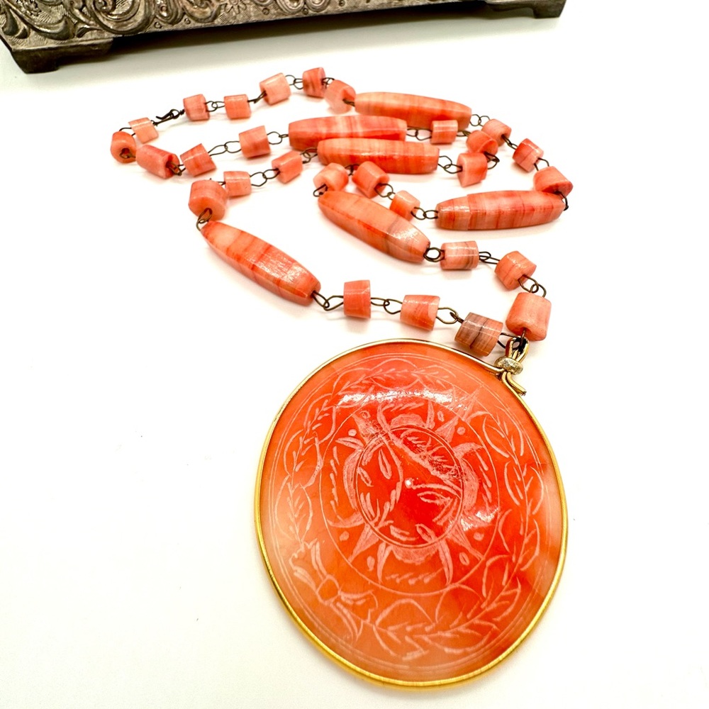 Vintage Carved Aztec Medallion Necklace